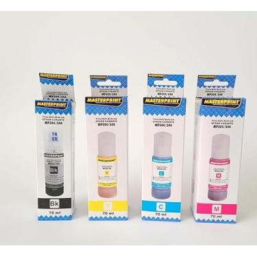 Imagem de Kit 4X Tinta Masterprint 504/544 para Epson, 4 Cores, 70ml Coloridas e 70ml Preta, Compatível L3150 L3250 L3110 L5190 L3210 L5290 L1250 L5590 T544 T504