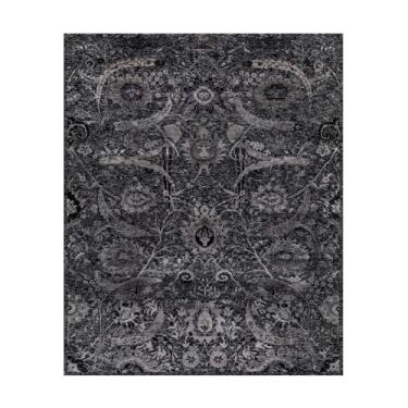 Imagem de Shahbanu Rugs Tapete oriental atado à mão com design de folha de foice de seda e lã preta jade (20 x 25 cm)