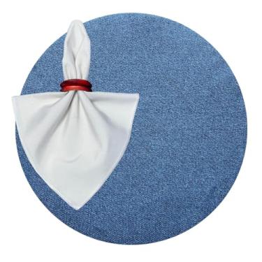 Imagem de Kit Sousplat Suplá Completo Mesa Posta com Guardanapos e Pg Decorativo 12 Lugares (LISO JEANS AZUL - GUARDANAPO OFF WHITE - PG 2 MADEIRAS AVERMELHADAS)