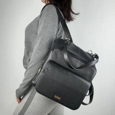 Imagem de Bolsa recuo em couro legitimo b.1034, Preto