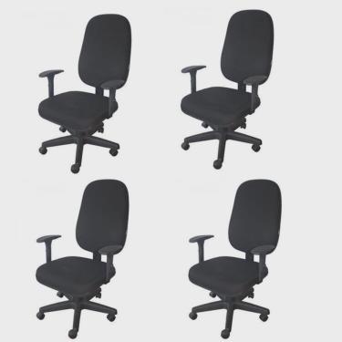 Imagem de Kit 4 Unidades Cadeira Escritório Secretária Giratória com Braço Regulável em Couro
