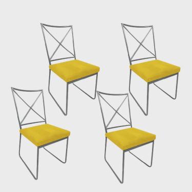Imagem de Kit 04 Cadeiras Sala de Jantar Escritório Office Clark Industrial Ferro Cinza Sintético Amarelo - Ahz Móveis