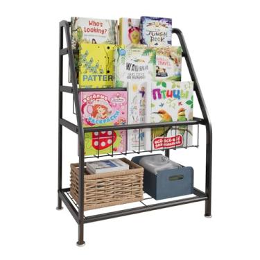 Imagem de aboxoo Estante infantil independente para quarto de crianças 45,7 cm pequena estante organizadora de brinquedos para brincar preta estável estante livraria biblioteca armazenamento de unidade de