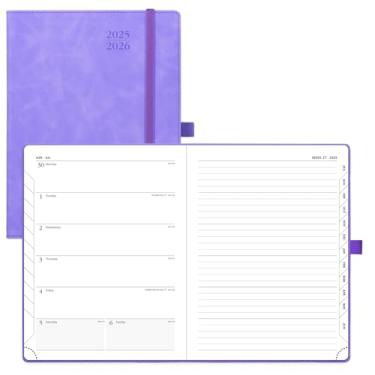 Imagem de POPRUN Calendário acadêmico Weekly Planner 2025-2026 (médio 15 x 21 cm) (julho de 2025 a junho de 2026) Livro de compromissos com abas laminadas, capa macia de couro, bolso interno, 100 g/m² - lilás