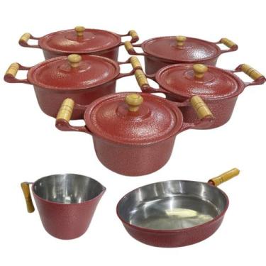 Imagem de Jogo de Panelas Alumínio Batido Fundido 7 Peças Craquelada Grossa com 