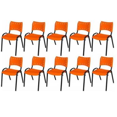 Imagem de Cadeira Iso Base Preto Igreja, Escola, Escritório - Laranja Kit 10 Peç