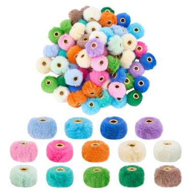 Imagem de PH PandaHall 84 peças de contas de pompom de 20 mm a granel 14 cores decorações de canetas engraçadas contas fofas de pelúcia contas espaçadoras coloridas para canetas, chaveiro com contas, faça você