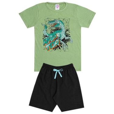 Imagem de Conjunto de Verão Infantil Masculino Blusa Verde e Shorts Raptor - KK 