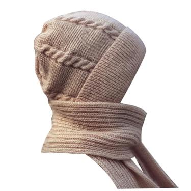 Imagem de Cachecol com capuz feminino 2 em 1 inverno proteção de orelha integrada à prova de vento cachecol chapéu