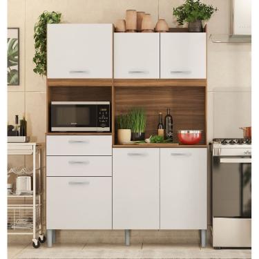 Imagem de Kit Cozinha Harmonia com Espaço para Microondas 6 Portas 2 Gavetas - Amêndola Touch/Branco Demóbile 