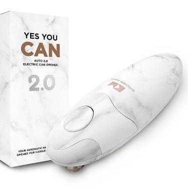Imagem de Abridor de latas elétrico Kitchen Mama Auto 2.0: Lâmina refinada abre quase qualquer lata - automática, mãos livres, borda lisa, segura para alimentos, operada por pilha, sim é possível (branco