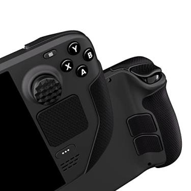 Imagem de PlayVital Professional Textured Soft Rubber Pads Handle Grips for Steam Deck LCD & OLED, Trackpads Skin Grip Enhancement Back Button Protective Stickers Set with Thumb Caps - Honeycomb Textured Black