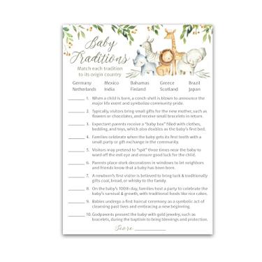 Imagem de SAFARI ANIMALS Baby Shower Game — BABY TRADITIONS around the World Game — Pack of 25, Country JUNGLE THEME Shower Games, Welcome to the Wild GENDER NEUTRAL, Fun Facts Game Shower Activity G550-BTW