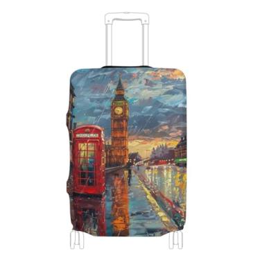 Imagem de Joisal Capas de mala verde floresta para bagagem, aprovado pela Tsa, ajuste de bagagem de 45 a 81 cm, acessórios de mala, Big Ben Paris, L 26-28 in