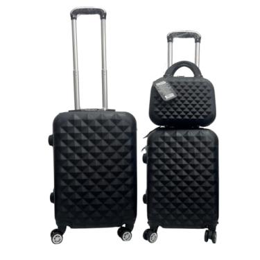 Imagem de Kit Malas de Viagem 23kg, 10Kg, 8kg e Frasqueira 12 ou 14 Polegadas Bolsa de Mão c/Trava de Senha FIbra Rígida ABS Rodas 360º Removíveis (Kit 10kg/8kg/12 | Preta)