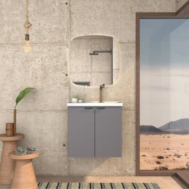 Imagem de Gabinete Para Banheiro Com Lavatório Aster 60 Cinza