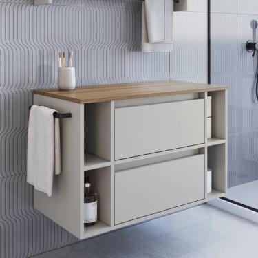 Imagem de Gabinete De Banheiro Suspenso 80cm Com 4 Nichos 1 Toalheiro 1 Porta 1 Gaveta Bh8010 Mel/arenas