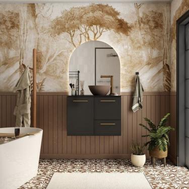 Imagem de Gabinete Para Banheiro Em Aço Com Tampo De Vidro Preto