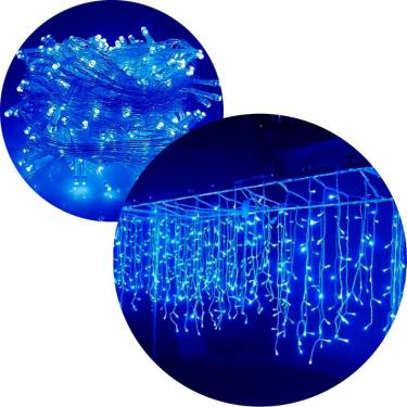 Imagem de Cascata Pisca 320 Leds Azul Natal Fio Branco De 3x2m E 220v