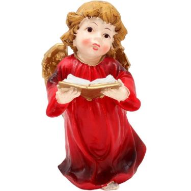 Imagem de Enfeite Anjo Anjinho Vermelho Com Livro Em Resina Natal 13cm