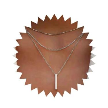 Imagem de Aneneiceera Colar vintage em camadas com pingente de barra de ouro, colar redondo italiano, corrente geométrica, joia para mulheres e meninas, Zinco, Sem Pedra Preciosa