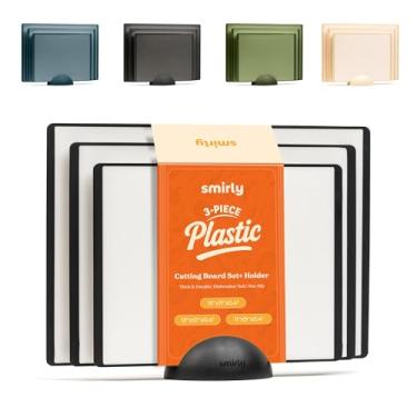 Imagem de SMIRLY Conjunto de tábua de corte de plástico com suporte, conjunto de tábuas de corte de plástico para cozinha, tábuas de corte para cozinha - conjunto de tábua de cortar de plástico