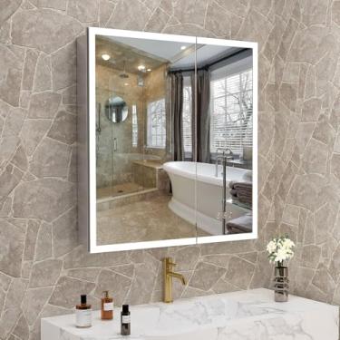 Imagem de YUEPUIIHUI Armário De Remédios Para Banheiro De 30" X 32" Com Espelho De Led, Armário De Remédios Para Banheiro Iluminado Com Luzes De 3 Cores, Armário Espelhado Embutido Ou De Superfície Com Desemb
