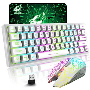 Imagem de LexonElec Combo De Teclado E Mouse Sem Fio Para Jogos, 61 Teclas Com Retroiluminação Arco-Íris Bateria Recarregável 4000 Mah, Sensação Mecânica, Ergonômico, Silencioso, À Prova D'Água, Mouses Rgb So