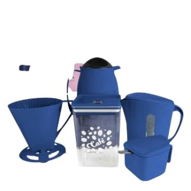 Imagem de Conjunto de Preparo de Café Manual, 3 Peças, Azul, com Filtro Reutilizável e Jarra de Vidro