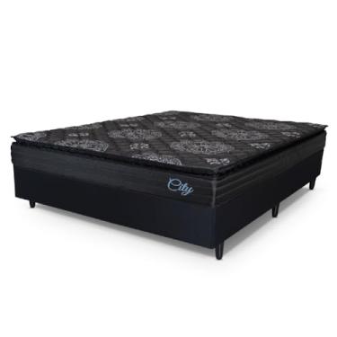 Imagem de Cama Box Casal Queen Colchão Com Molas Ensacadas City Pillow Top 158x198x61cm Preto