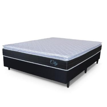 Imagem de Cama Box Casal Colchão Com Molas Ensacadas City Pillow Top 138x188x61cm Preto/Branco