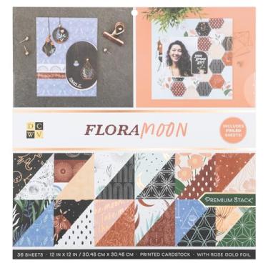 Imagem de DCWV Papel cartolina impresso 30 x 30 cm, 36 folhas de papel para scrapbook para artesanato e confecção de cartões, cartolina dupla face resistente com detalhes em folha - Flora Moon