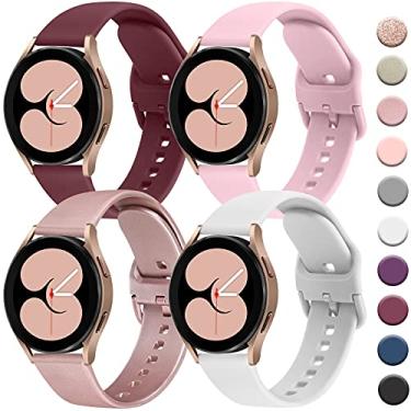 Imagem de Pacote com 4 pulseiras compatíveis com Samsung Galaxy Watch 4 pulseira de 40 mm e 44 mm, pulseira clássica Galaxy Watch 4 de 42 mm e 46 mm, pulseira esportiva de silicone ajustável de 20 mm para Galaxy Watch 4 mulheres e homens (pacote com 4)