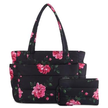 Imagem de TOPDesign Bolsa feminina acolchoada com compartimentos, bolsa de ombro acolchoada para trabalho, viagens, academia, Peônia, Medium