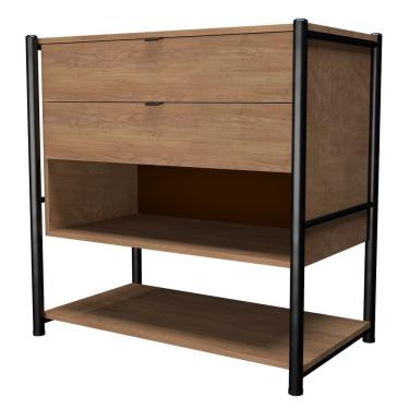 Imagem de Cômoda 2 Gavetas Nicho Aberto Prateleira Inferior Estrutura Aço Mdp Alice Preto / Demolição