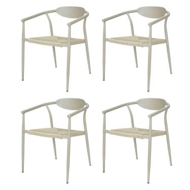 Imagem de Kit 4 Cadeiras Empilhável Isla Fratini Em Alumínio Fendi Assento Com Trama De Corda Náutica Fendi