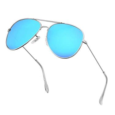 Imagem de Óculos de sol aviador polarizados para homens/mulheres, óculos de sol masculinos de metal para dirigir, Azul, One Size