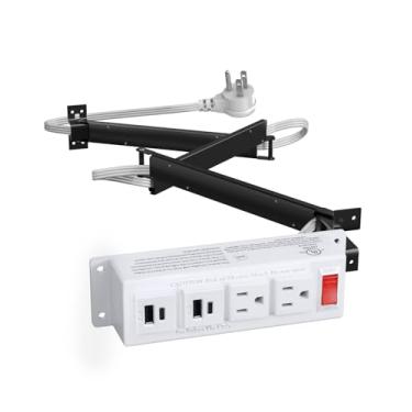 Imagem de JACEPFY Tomada De Gaveta Com Carregamento Rápido Usb-C 20 W Pd, Estação Energia Embutida Para Armário, Cabo Resistente, Braço Metal Ajustável (Branco)