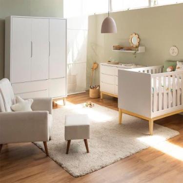 Imagem de Kit Quarto Infantil Theo com Pés Square Natural - Berço + Cômoda 6 Gav