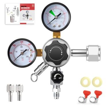 Imagem de IMAICTUU Regulador de CO2 de 0-120 PSI CGA-320 Regulador de barril de cerveja Regulador de Kegerator de alta pressão para tanque de CO2, regulador de barril de farpa de 1/10.2 cm e 5/40.6 cm para