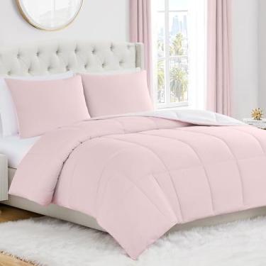 Imagem de Juicy Couture Conjunto de edredom reversível de 2 peças, solteiro/solteiro GG – rosa marshmallow/branco – conjunto de cama glamoroso