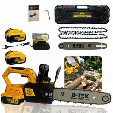 Imagem de Motosserra Elétrica Sem Fio 48V Bivolt 3000W 2 Baterias 48V 2Ah Sabre 12 Pol Cortes Precisos Madeira Portátil Antivibração Jardim