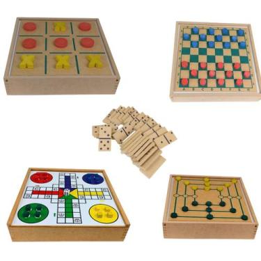 Imagem de Jogos 5 em1 Dama Jogo Velha Ludo Trilha Domino - CM BRINQUEDOS