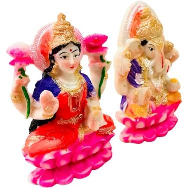 Imagem de Laxmi Ganesha Estátua Lakshmi Ganesha Ídolo Laxmi Ganesh Murti Ídolo Escultura de Mármore Ganpati Ji Murti para Diwali Deepawali Pooja Puja Deewali Indiano Presente Itens Tamanho-Altura-8,3 cm