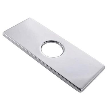 Imagem de Wovier Placa de torneira, placa de cobertura de furo de pia cromada, placa de escudo retangular de 15 cm placa circular de aço inoxidável 304 para torneira misturadora de banheiro ou pia de cozinha de