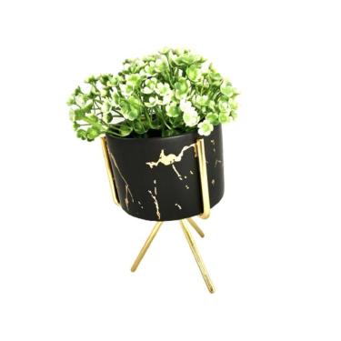 Imagem de Cachepot Resina Preto E Rosé Base Metal Gold E Planta Decor