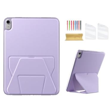 Imagem de Dteck Capa traseira para iPad de 11 polegadas (A16) 2025 e iPad de 10,9 polegadas (10ª geração) versão 2022 com suporte/2 películas protetoras de tela/1 Stylus, capa protetora ultrafina e leve, roxa