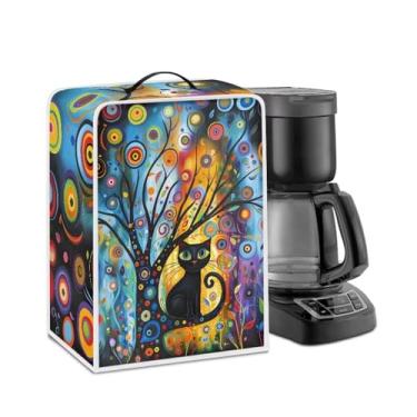 Imagem de PJHEQOXE Capas de cafeteira de gato de arte moderna com alça superior, capas de poeira dobráveis para liquidificador, máquina de suco, mantém o escritório, casa, cozinha limpa