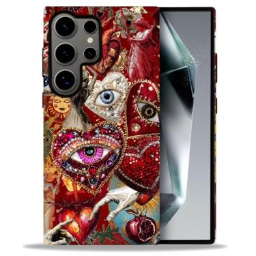 Imagem de DAIZAG Capa para Samsung Galaxy S24 Ultra, capa de proteção de nível militar, arte de mosaico vermelho colagem vintage (frisa)
