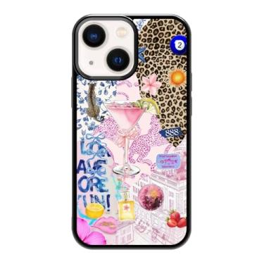 Imagem de qizjio Capa de telefone estética Y2K protetora à prova de choque vintage colagem de martini preppy cheetah impressão capas de telefone para iPhone 13 Mini